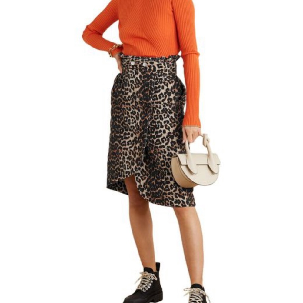 Gianni Asymmetrical Denim Leopard Skirt